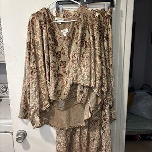 Satori 3 Pc Set Velvet Burnout Floral Ruffle Maxi Skirt Tank Jacket Cardigan S M
